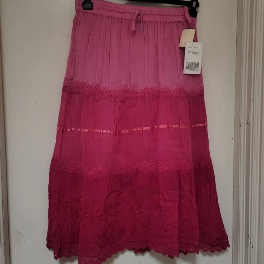 New Native American Seminole Women's Handmade Pink 5 Row Ribbon Skirt .one size